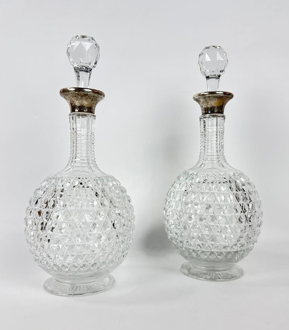 PAIR OF ASPREY LONDON SILVER-MOUNTED CUT CRYSTAL DECANTERS (1 of 12)
