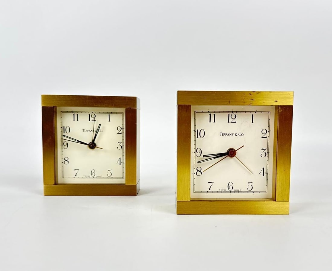PAIR OF TIFFANY & CO. SQUARE BRASS ALARM CLOCKS (1 of 7)