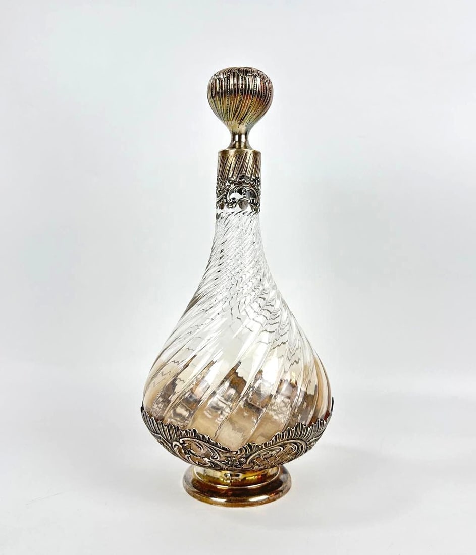 ANTIQUE VICTORIAN SILVER MOUNTED SWIRL GLASS DECANTER AND STOPPER (1 of 8)