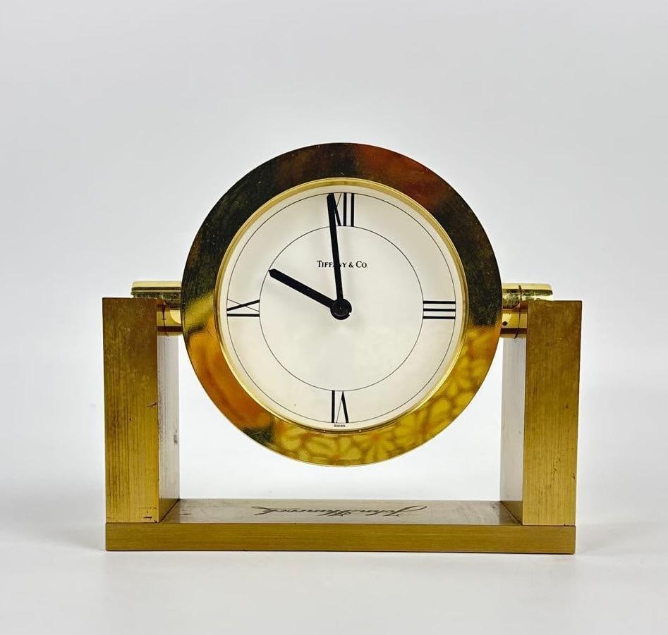 VINTAGE TIFFANY & CO. BRASS JOHN HANCOCK SIGNATURE SWIVEL DESK CLOCK (1 of 8)