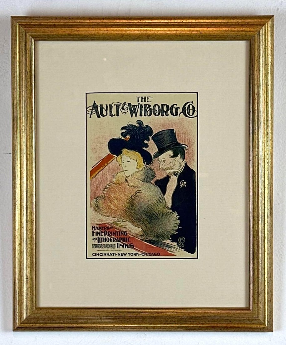 HENRI DE TOULOUSE-LAUTREC MOURLOT FRERES AULT & WIBORG LITHOGRAPH: Framed 1950 lithographic restrike of The Ault & Wiborg Co. (1896) printed by Mourlot Freres Approximate Dimensions: 7.75"L X 5.25"W ; Frame 14.75"L X 12.25"W Artist or Maker: after