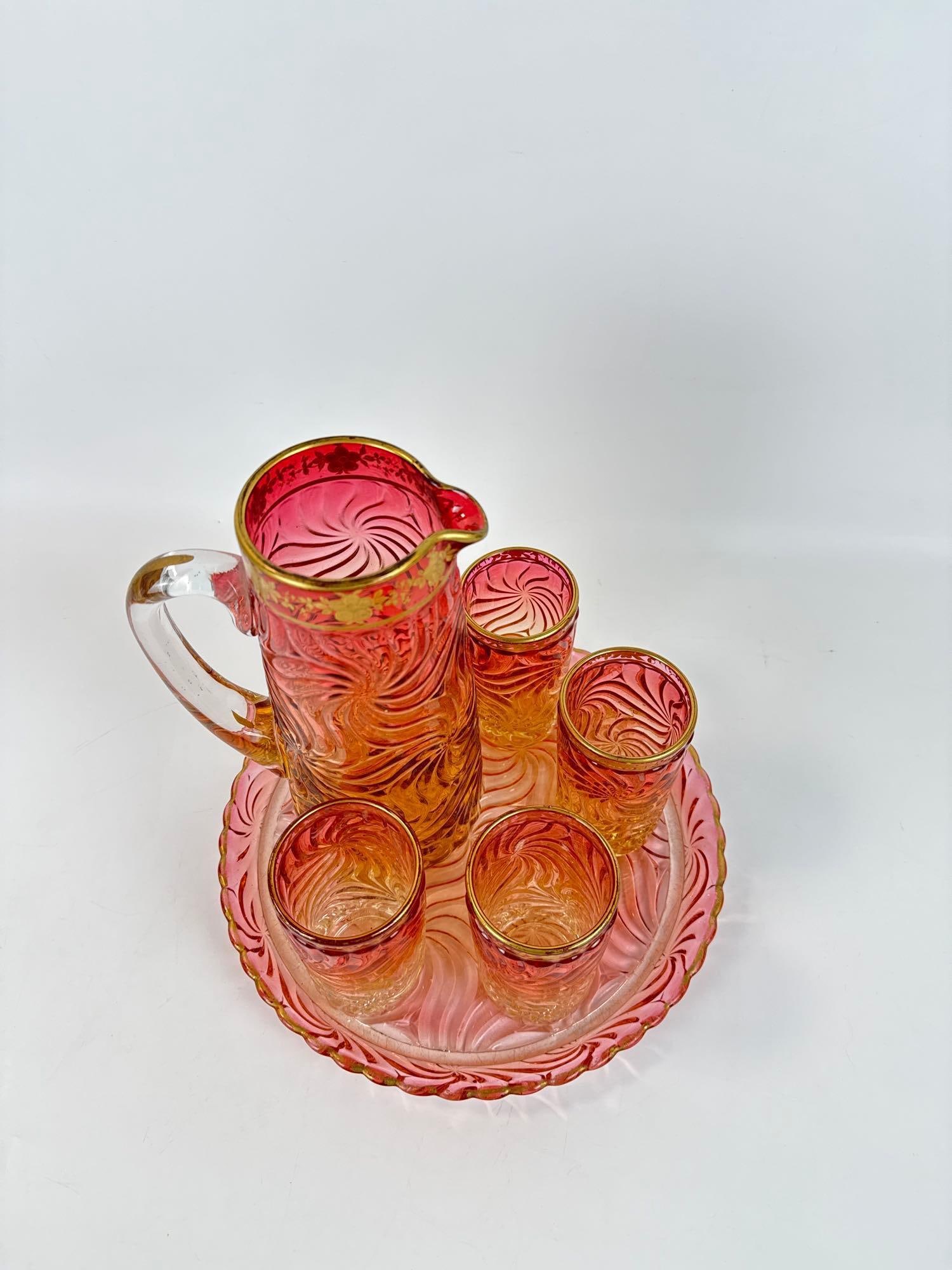 BACCARAT FRANCE CRYSTAL AMBERINA SWIRL PITCHER & TUMBLER SET - 2