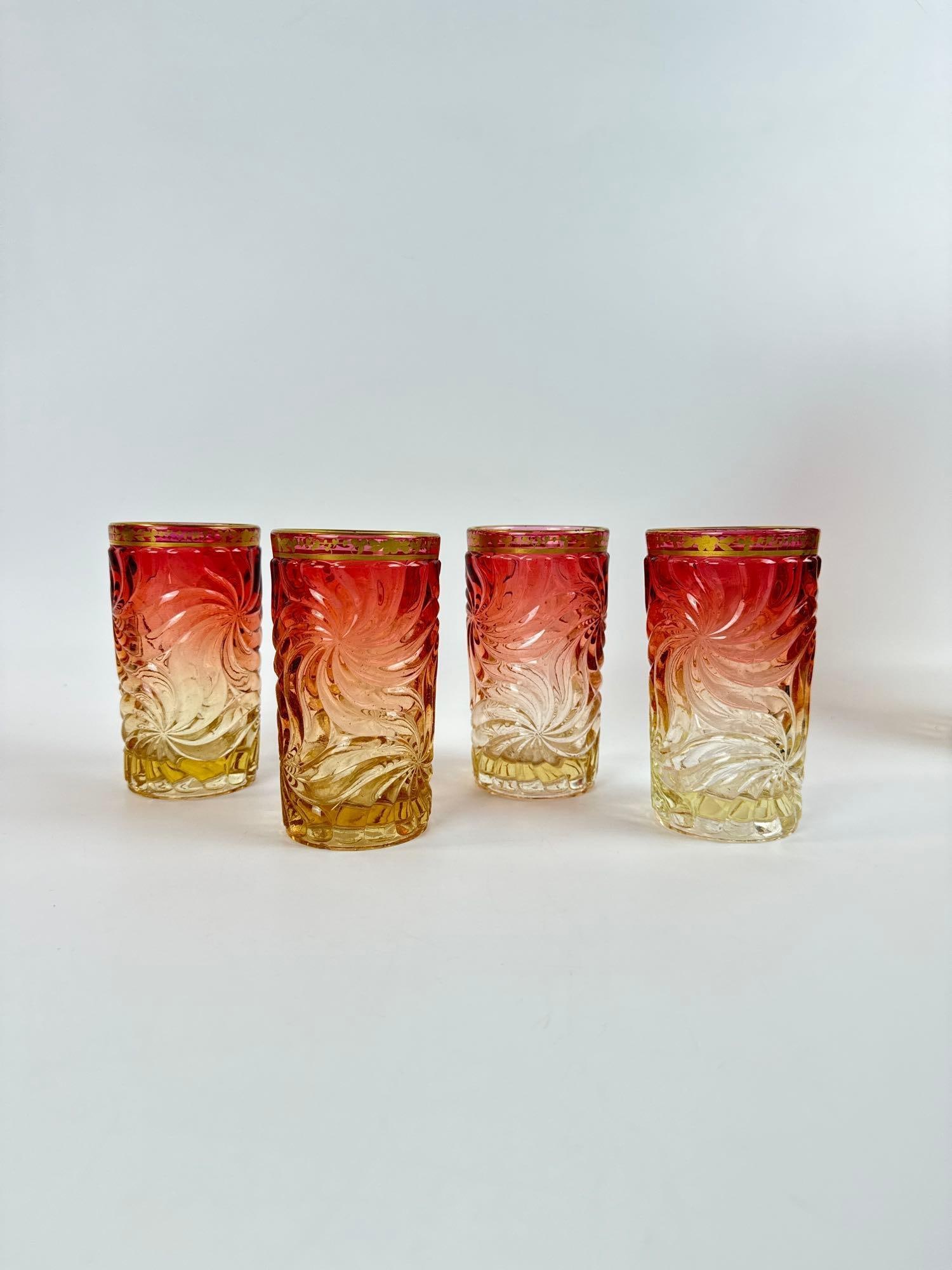 BACCARAT FRANCE CRYSTAL AMBERINA SWIRL PITCHER & TUMBLER SET - 7
