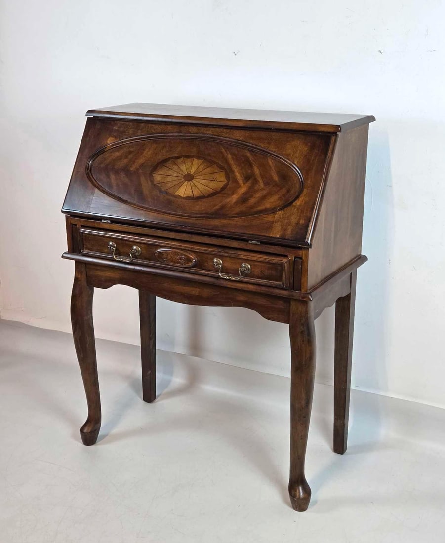 CARVED INLAID SLANT FRONT PATERAE WRITING DESK (1 of 9)