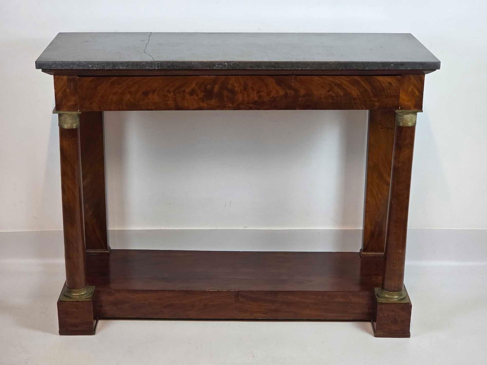 FRENCH EMPIRE BRONZE MOUNTED MAHOGANY AND MARBLE TOP CONSOLE (1 of 18)