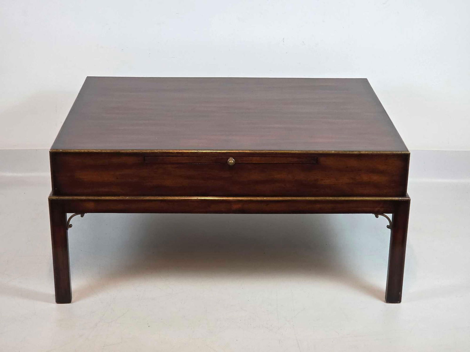 THEODORE ALEXANDER MAHOGANY AND BRASS MOUNTED CAMPAIGN STYLE COFFEE TABLE (1 of 18)