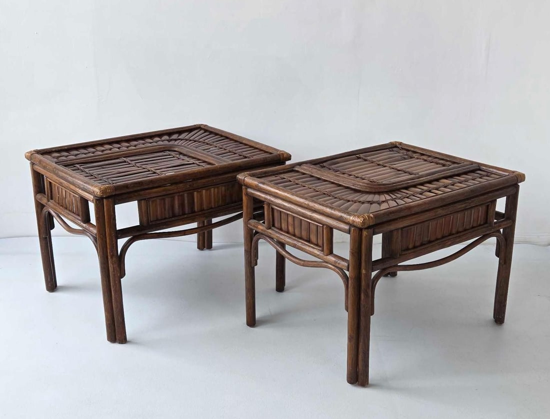PAIR OF VINTAGE SPLIT REED BAMBOO SIDE TABLES (1 of 15)