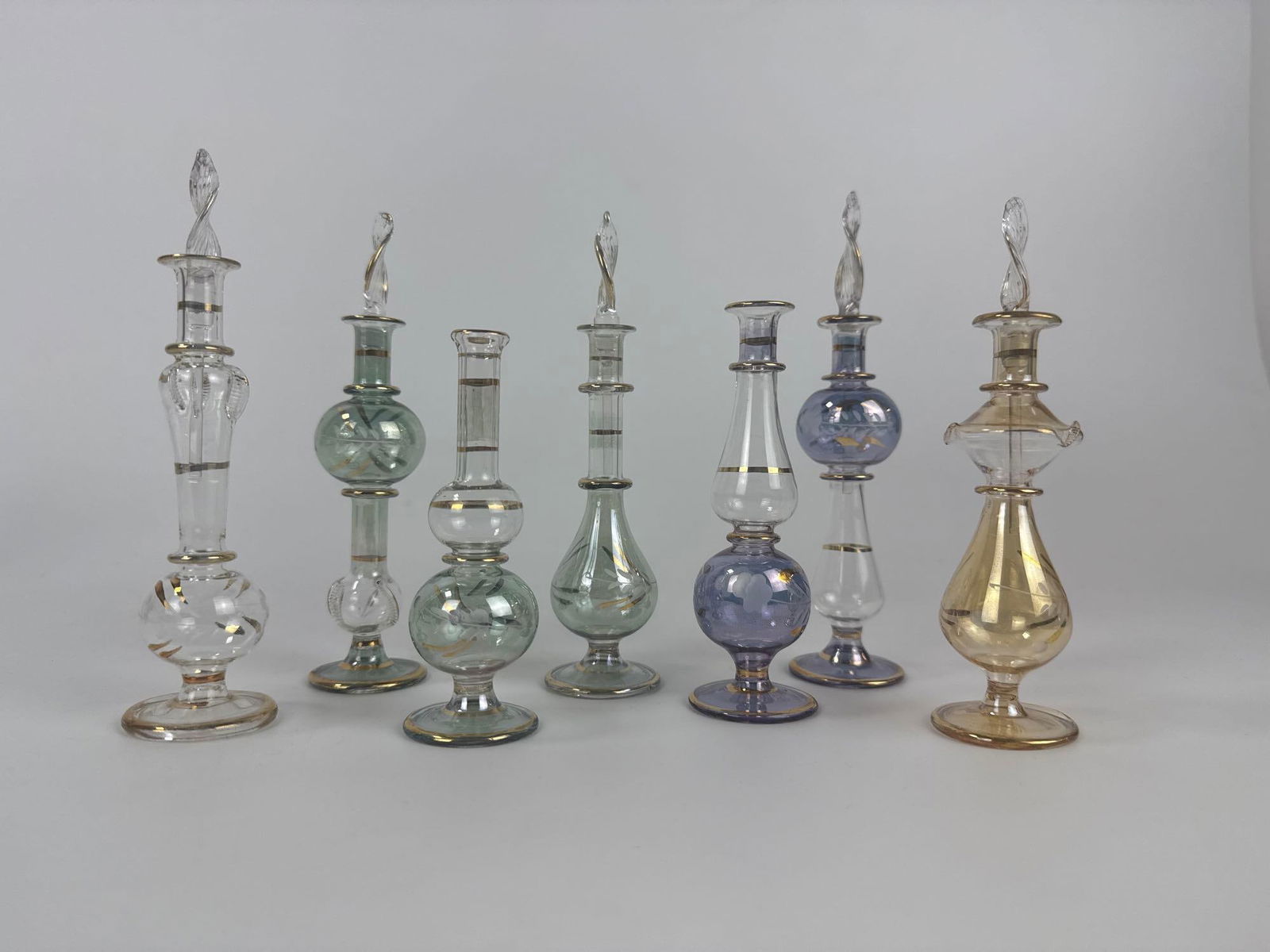 VINTAGE COLLECTION OF HAND-BLOWN EGYPTIAN STYLE GLASS PERFUME BOTTLES (1 of 15)