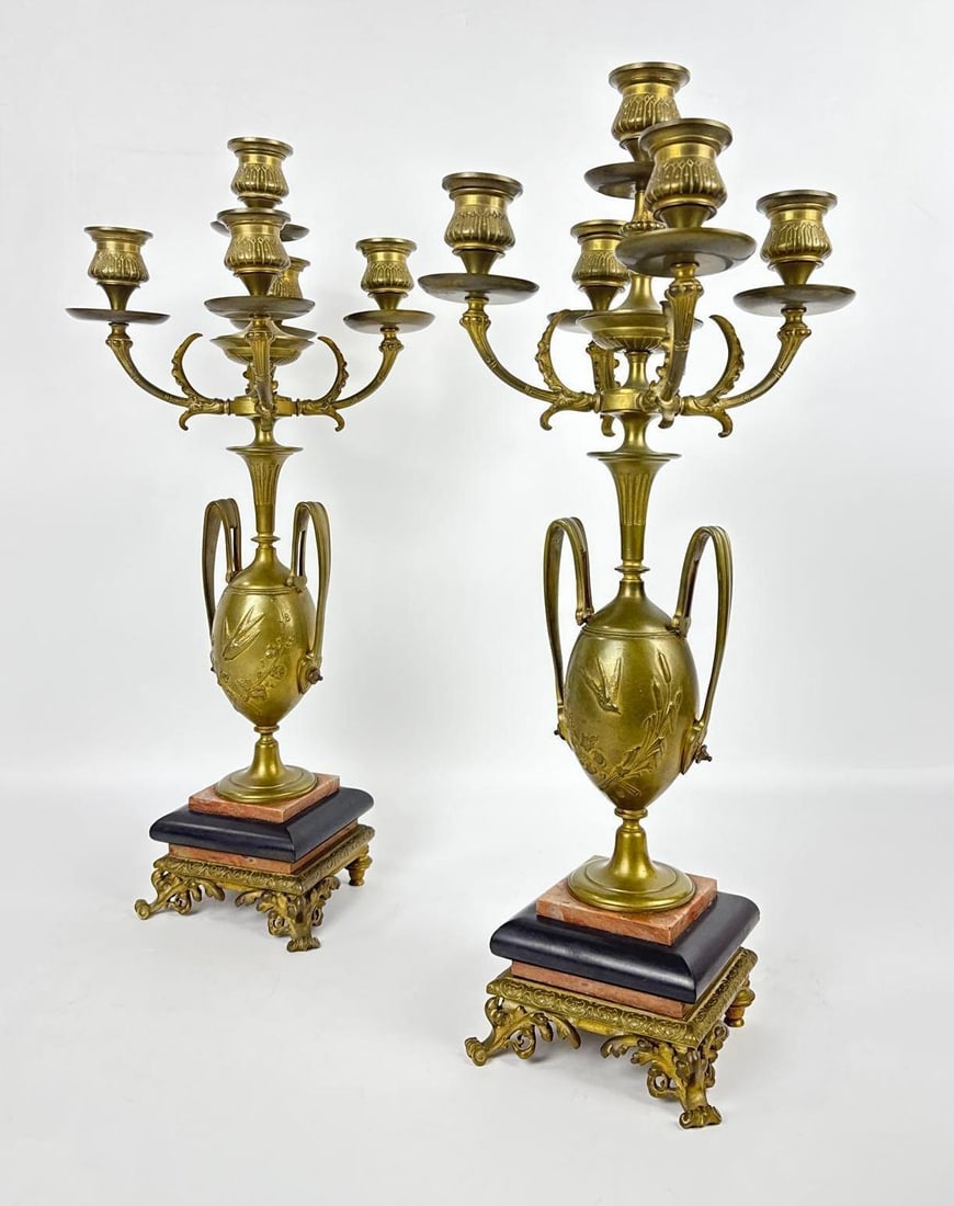 PAIR OF FRENCH EMPIRE STYLE BRONZE 6-LIGHT CANDELABRA (1 of 7)
