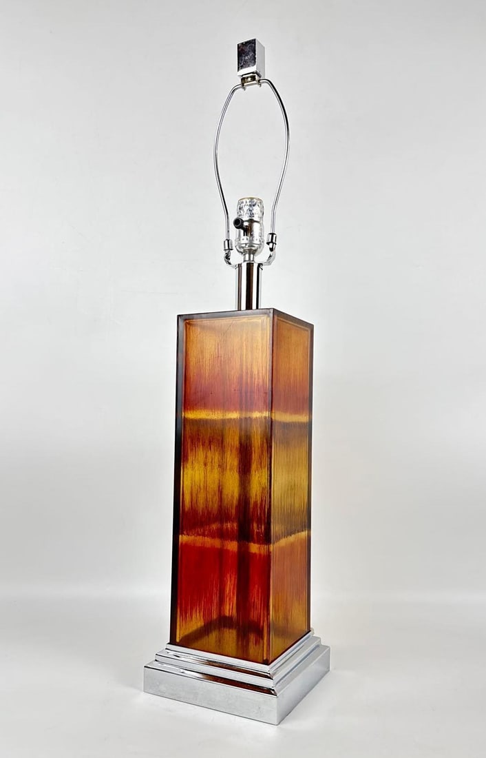 PIERRE GIRAUDON STYLE AMBER ACRYLIC SHATTERLINE TABLE LAMP (1 of 9)
