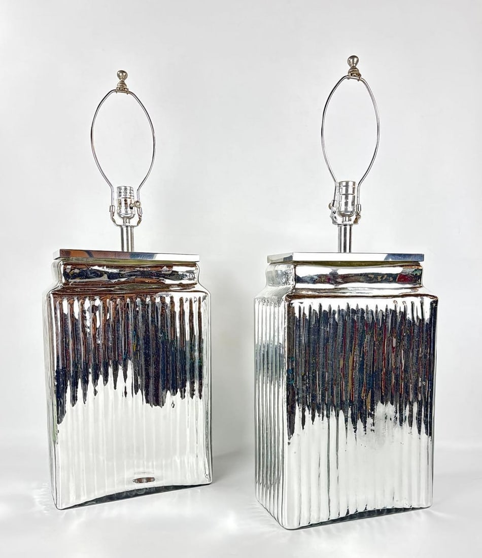 PAIR OF JAMIE YOUNG COMPANY RIBBED MERCURY GLASS TABLE LAMPS (1 of 10)
