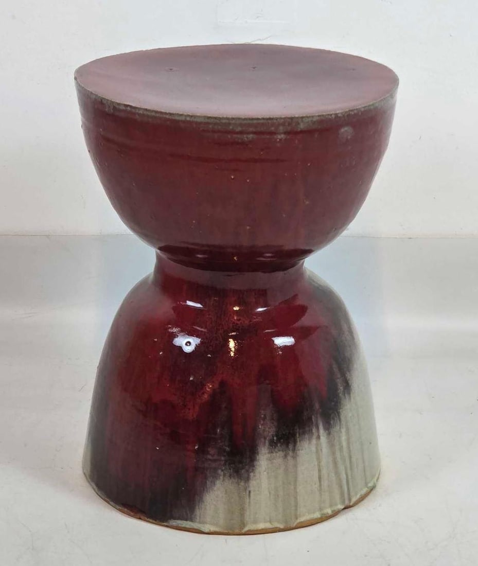 CHINESE OXBLOOD SANG DE BOEUF GLAZE POTTERY GARDEN STOOL IN STYLE OF MINTON OR MAITLAND-SMITH (1 of 11)