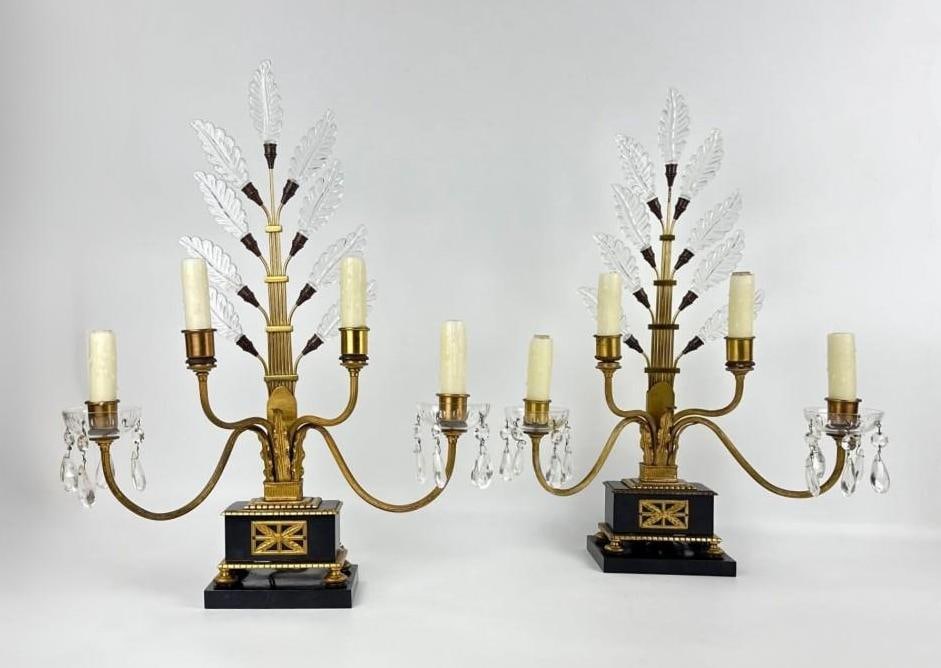 TWO MAISON JANSEN STYLE FRENCH NEOCLASSICAL WHEAT SHEAF GIRANDOLE LAMPS (1 of 13)