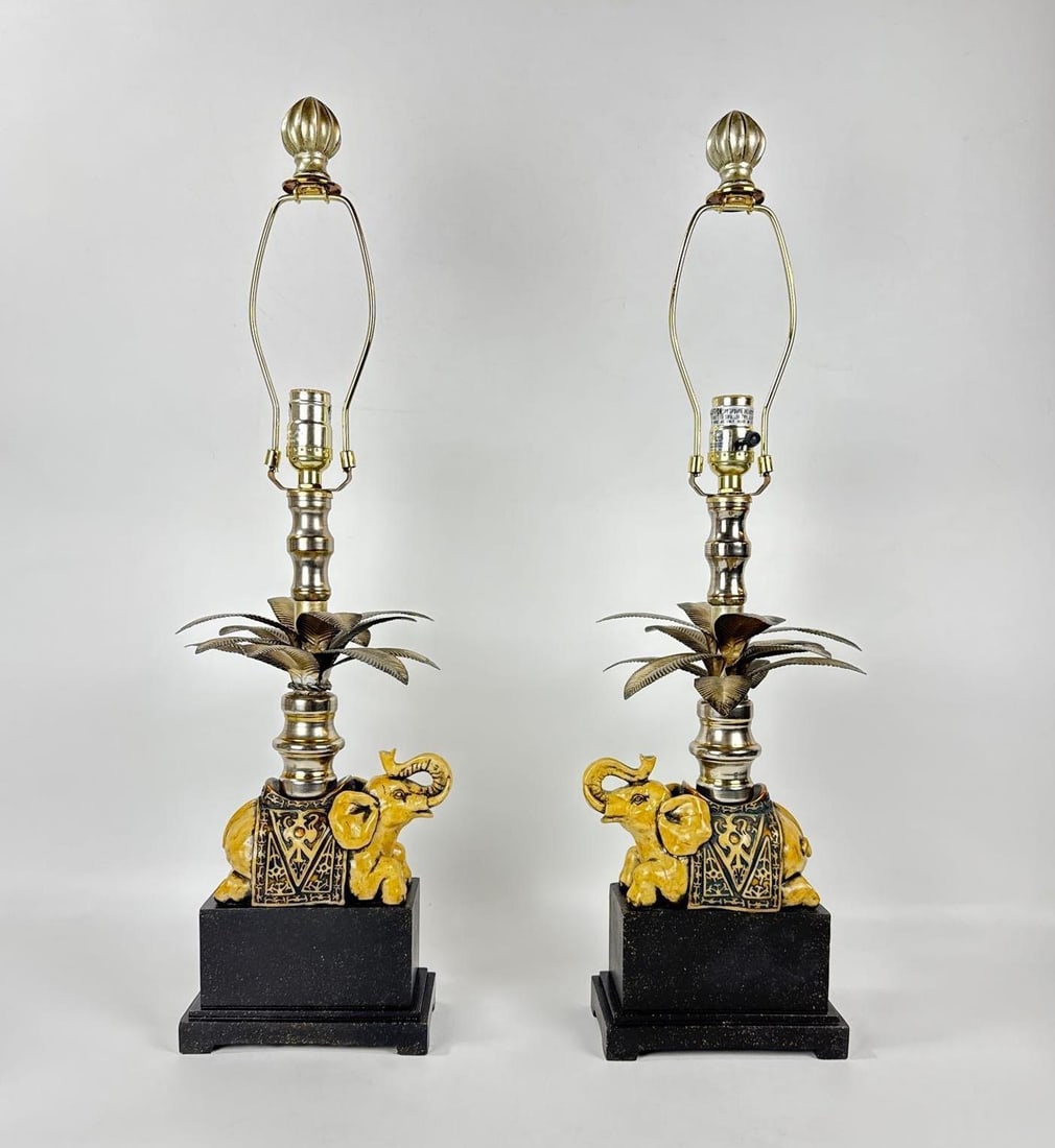 PAIR OF MAITLAND-SMITH STYLE ELEPHANT AND PALM TREE LAMPS (1 of 12)