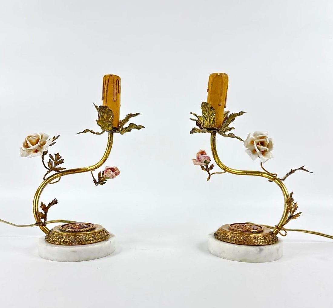 PAIR OF FRENCH TRIANON STYLE PORCELAIN AND GILT METAL LAMPS (1 of 11)