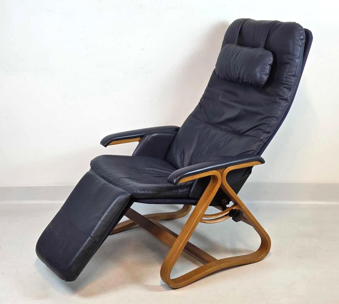 NEPSCO DANISH MODERN STYLE ZERO GRAVITY CHAIR IN BLUE LEATHER (1 of 16)
