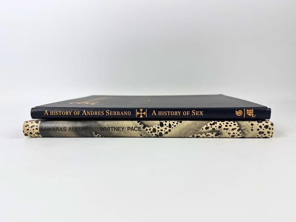 PHOTOGRAPHY BOOK LOT LUCAS SAMARAS & ANDRES SERRANO: SAMARAS ALBUM AND A HISTORY OF SEX: Set of two landmark hardcover monographs from contemporary photography icons. Approximate Dimensions: 12” X 9.5” Publisher: Groninger Museum Provenance: From a New York Collector Note