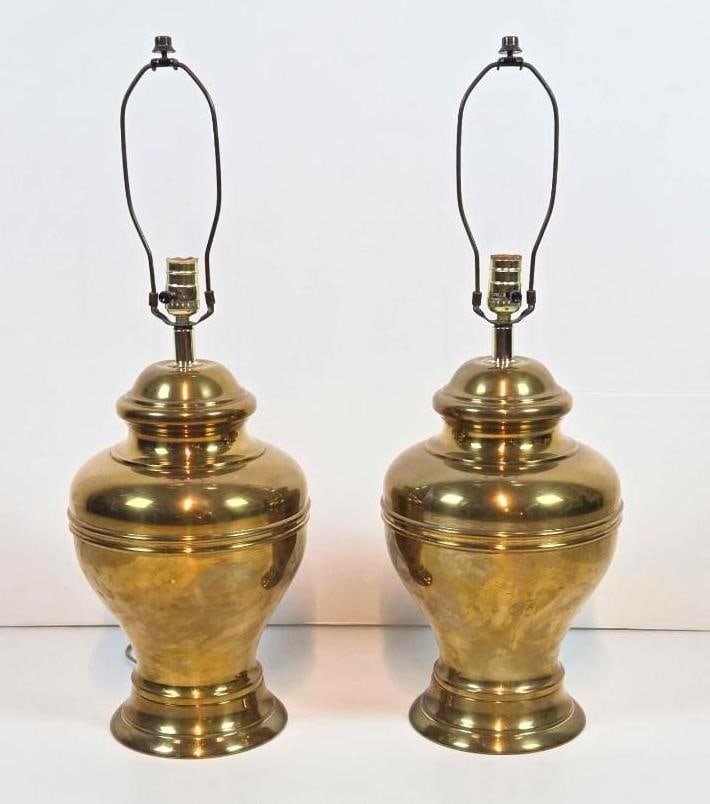 PAIR OF VINTAGE STIFFEL STYLE BRASS GINGER JAR FORM TABLE LAMPS (1 of 10)