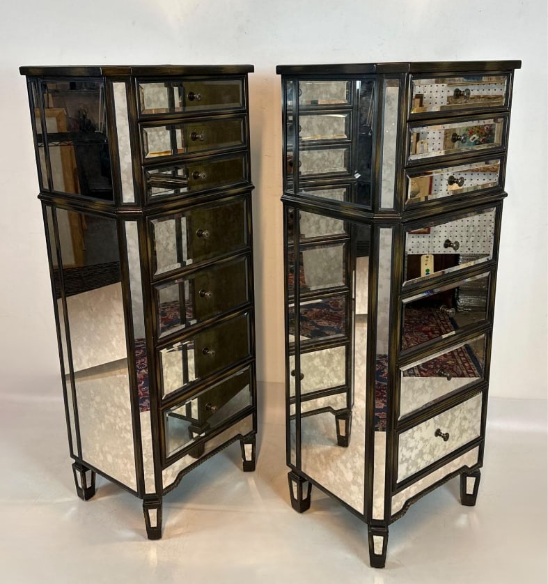 PAIR OF ARHAUS FURNITURE ANTIQUED MIRRORED LINGERIE CHESTS OF DRAWERS (1 of 12)