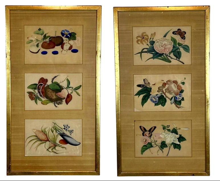 PAIR OF ANTIQUE CHINESE SILK BOTANICAL PAINTINGS (1 of 10)