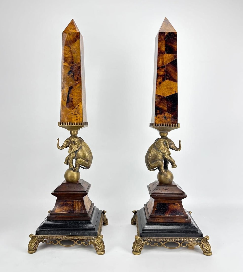 MAITLAND-SMITH TORTOISE SHELL STYLE TESSELLATED OBELISKS ON ELEPHANT BASES (1 of 14)
