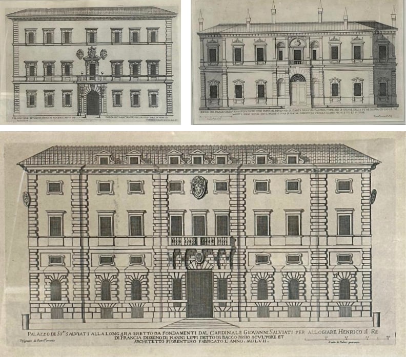 TRIO OF FRAMED ANTIQUE ROMAN ARCHITECTURAL ETCHINGS: "PALAZZI DI ROMA" (1 of 15)