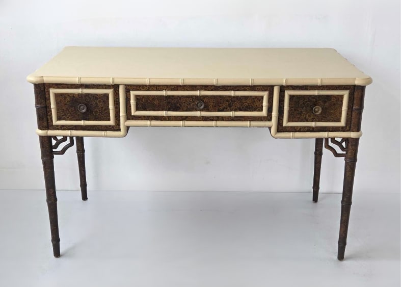 ANGLO-INDIAN BRITISH COLONIAL STYLE FAUX TORTOISE AND BAMBOO DESK (1 of 15)