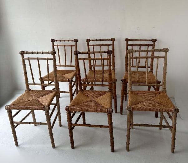 SET OF SIX FAUX BAMBOO AND RUSH SEAT DINING CHAIRS (1 of 11)