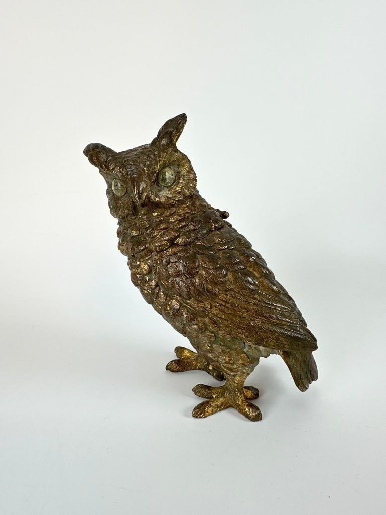 ANTIQUE AUSTRIAN COLD-PAINTED BRONZE OWL INKWELL (1 of 12)