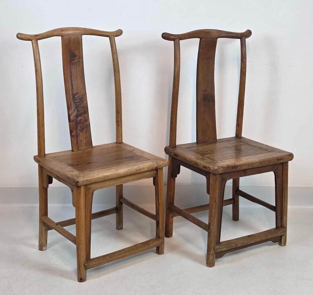 PAIR OF ANTIQUE CHINESE ELMWOOD YOKE-BACK SIDE CHAIRS (1 of 15)