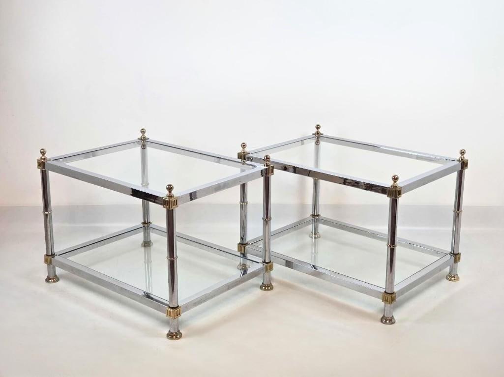 PAIR OF CHROME AND BRASS BI-LEVEL SIDE TABLES LIKELY MAISON JANSEN (1 of 14)
