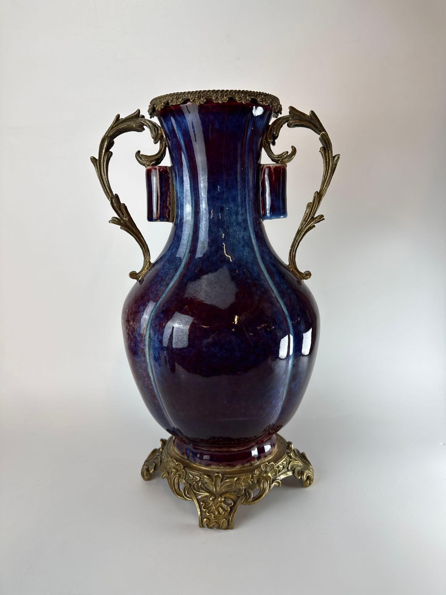 FRENCH GILT BRONZE MOUNTED FLAMBÉ GLAZED PORCELAIN VASE (1 of 13)