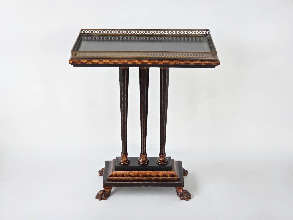 REGENCY STYLE BLACK AND FAUX STONE LACQUERED GALLERIED OCCASIONAL/ENTRY TABLE (1 of 16)