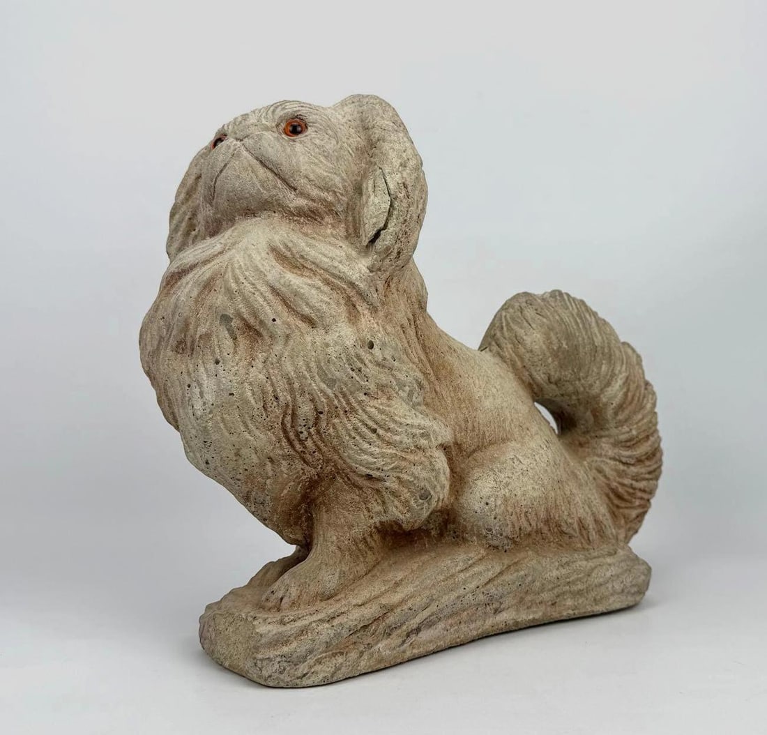 CHINESE SCHOOL STYLE VINTAGE CAST CONCRETE PEKINGESE DOG GARDEN STATUE (1 of 17)