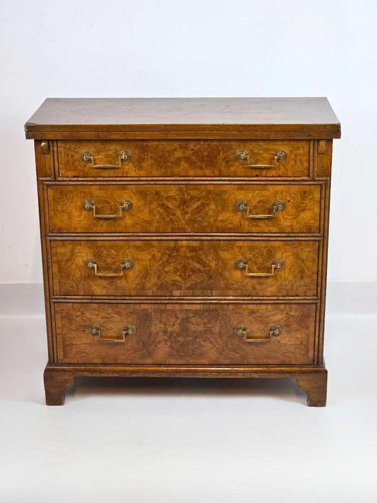 BAKER GEORGIAN STYLE BURLED WOOD FOUR DRAWER BACHELORS CHEST FLIP TOP (1 of 20)