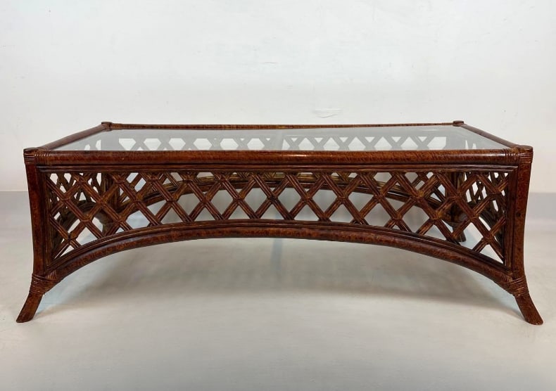 RATTAN COFFEE TABLE WITH GLASS TOP (1 of 8)