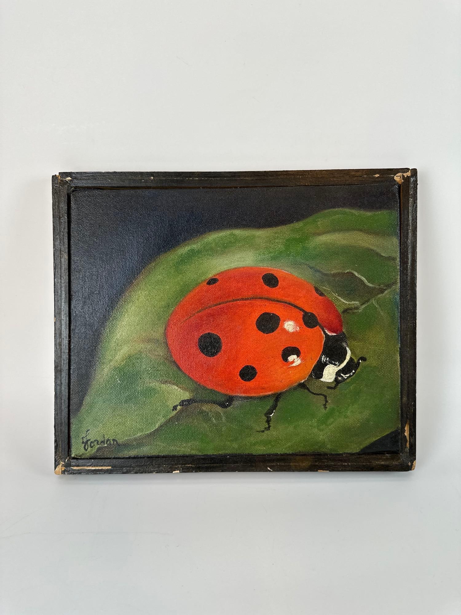 SIGNED JORDAN OIL ON CANVAS LADYBUG PAINTING (1 of 9)