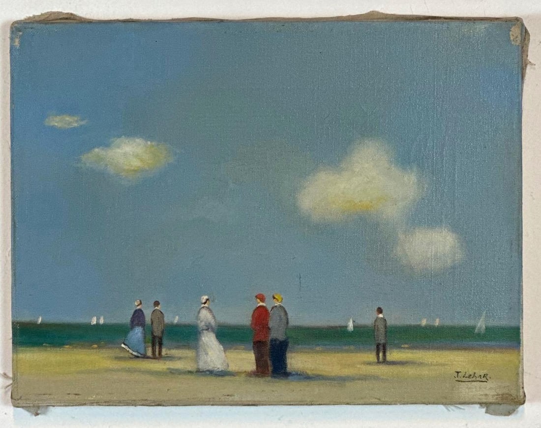 J. LEHAR BEACH SCENE OIL PAINTING (1 of 5)