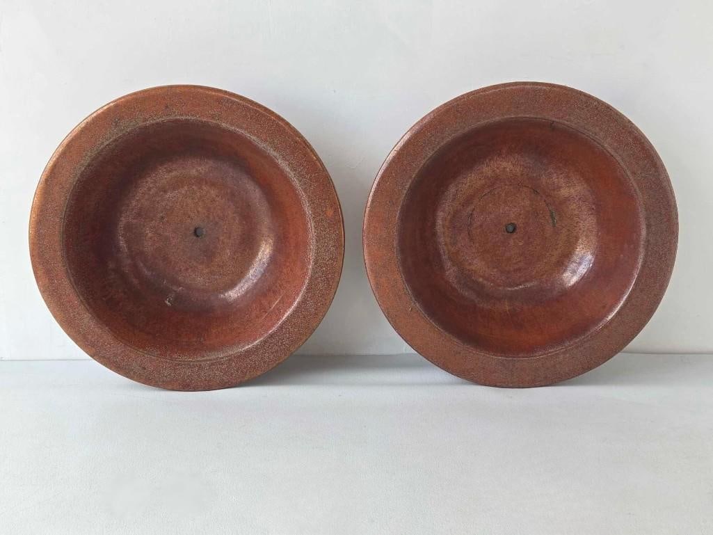 MATCHED PAIR OF EXTRA LARGE METALLIC GLAZED TERRACOTTA LOW BOWL PLANTERS (1 of 16)