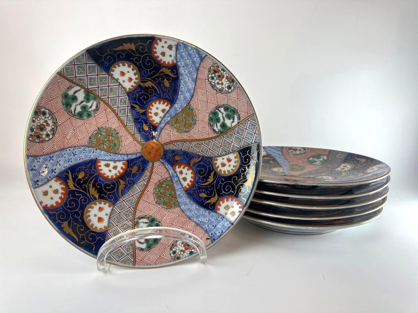 SET OF 6 LARGE ANTIQUE JAPANESE IMARI PORCELAIN PLATES (1 of 14)
