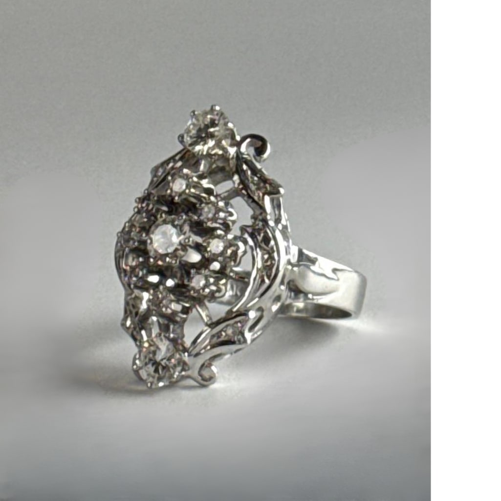 VINTAGE 14K WHITE GOLD AND 3.50CTW DIAMOND COCKTAIL RING BY DAK (1 of 20)