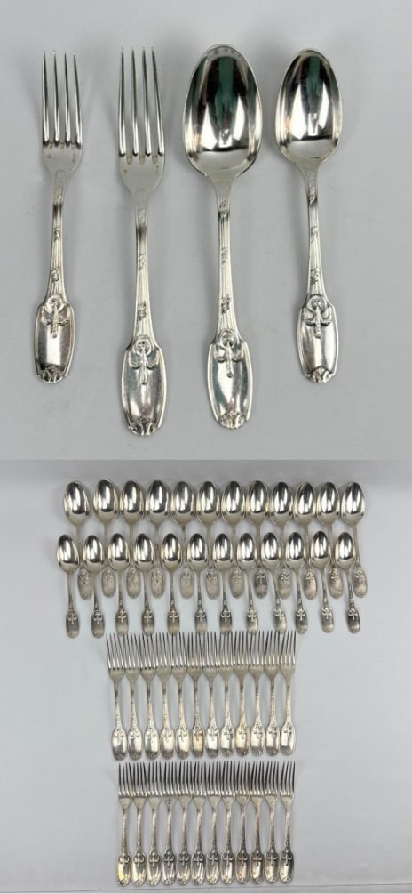 48PC ANTIQUE FRENCH SILVER PLATED FLATWARE SET BY CHRISTOFLE IN DELAFOSSE (1 of 16)