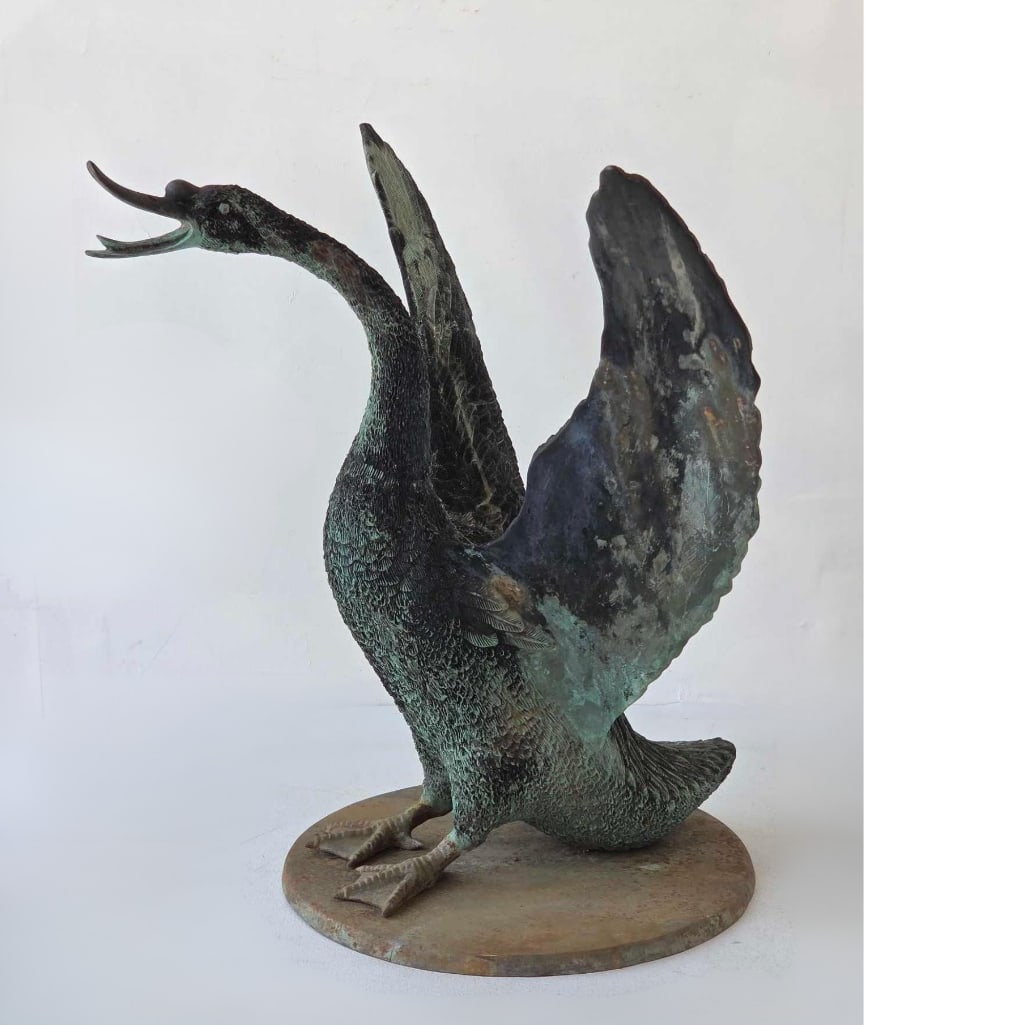 LARGE LIFE-SIZE ANTIQUE BRONZE SWAN SCULPTURE (1 of 16)