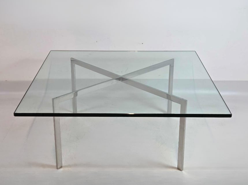 POLISHED STEEL GLASS TOP COCKTAIL/COFFEE TABLE IN THE MANNER OF MIES VAN DER ROHE (1 of 10)