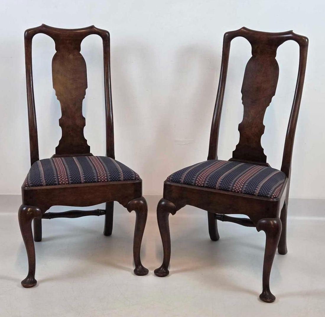 PAIR OF ANTIQUE QUEEN ANNE SIDE CHAIRS (1 of 13)