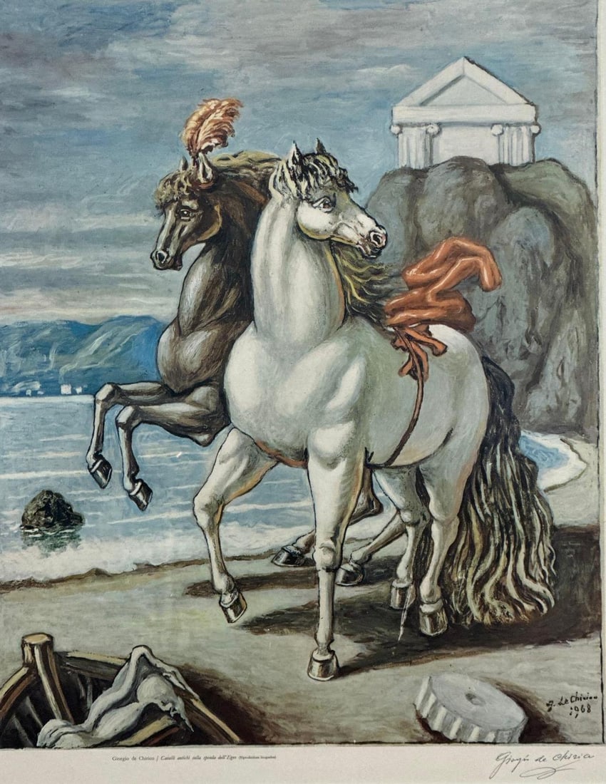 GIORGIO DE CHIRICO SIGNED LITHOGRAPH HORSES BY THE SEASHORE (1 of 7)