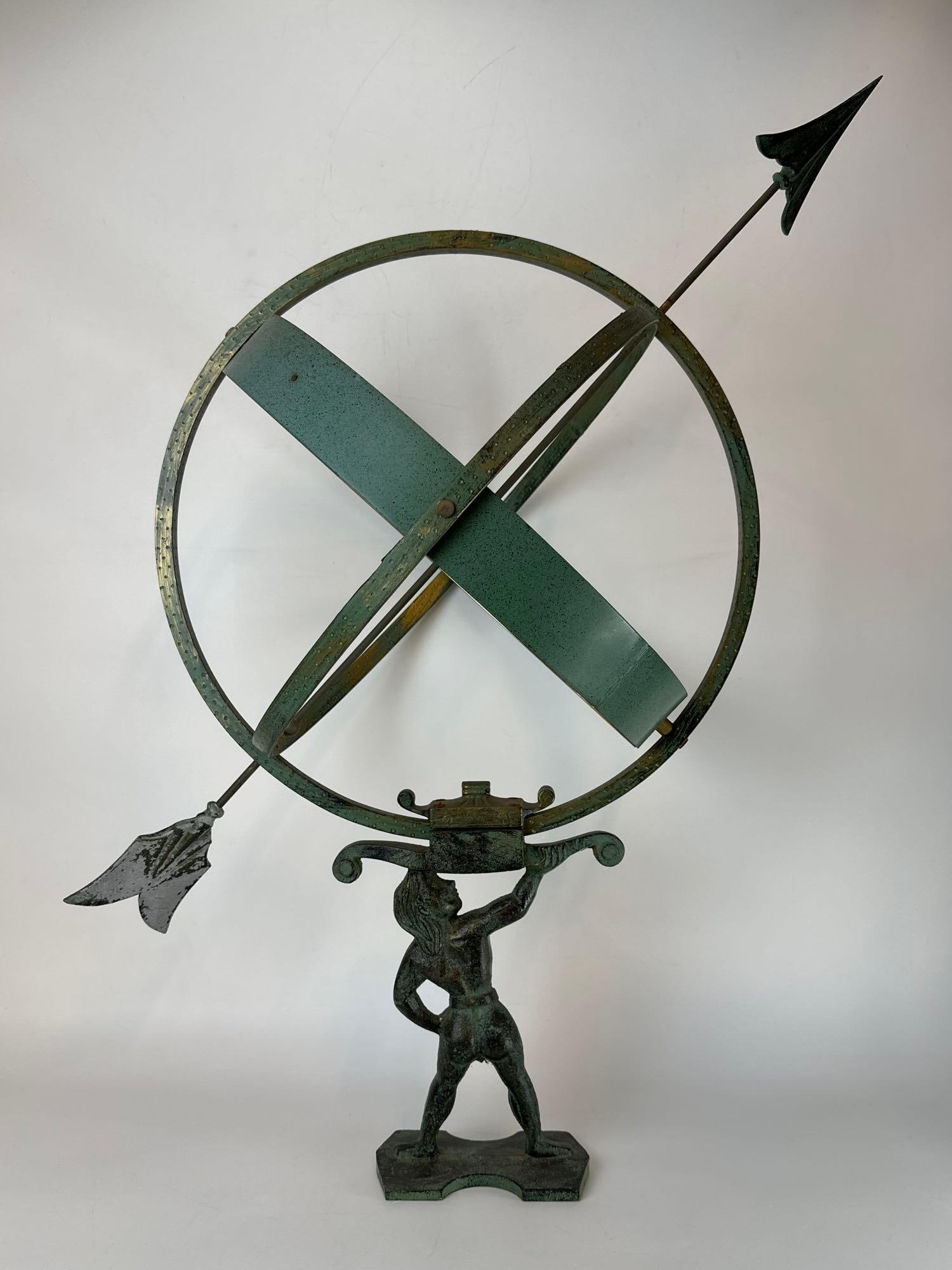 LARGE FISKE STYLE CAST IRON ARMILLARY SPHERE ON ATLAS BASE (1 of 8)