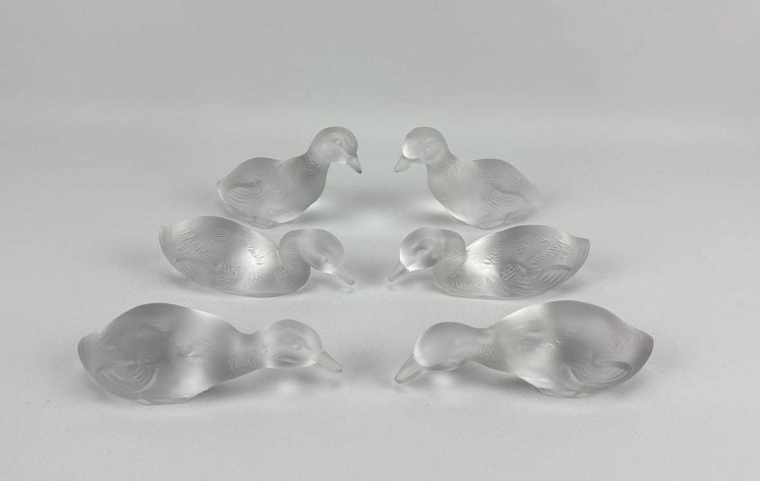 SET OF SIX BACCARAT FRANCE FROSTED LEAD CRYSTAL DUCK FIGURINES (1 of 13)