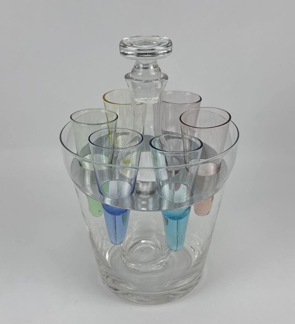 ARTLAND GLASS MID CENTURY LIQUOR, DECANTER, ICE BUCKET, 6 GLASS (1 of 11)