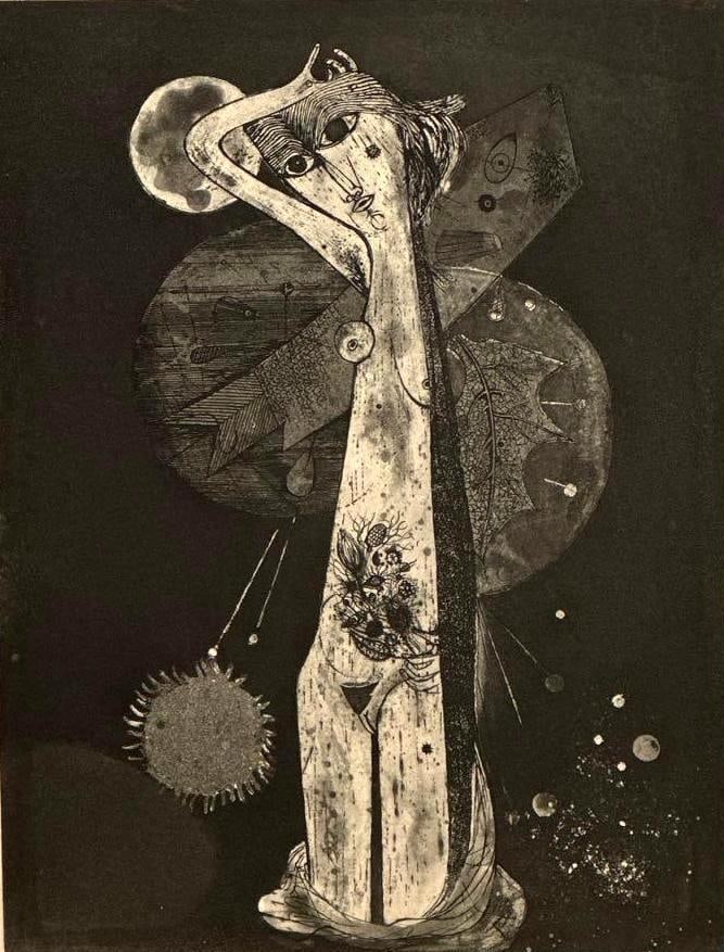 JOHNNY FRIEDLAENDER MID-CENTURY MODERN ABSTRACT SURREALIST ETCHINGS: *Three mid-century modern surrealist abstract etchings. Signed with two dated c. 1940's. Approximate Dimensions: 19"L x 14”W Artist: Johnny Friedlaender Provenance: From a New York Colle